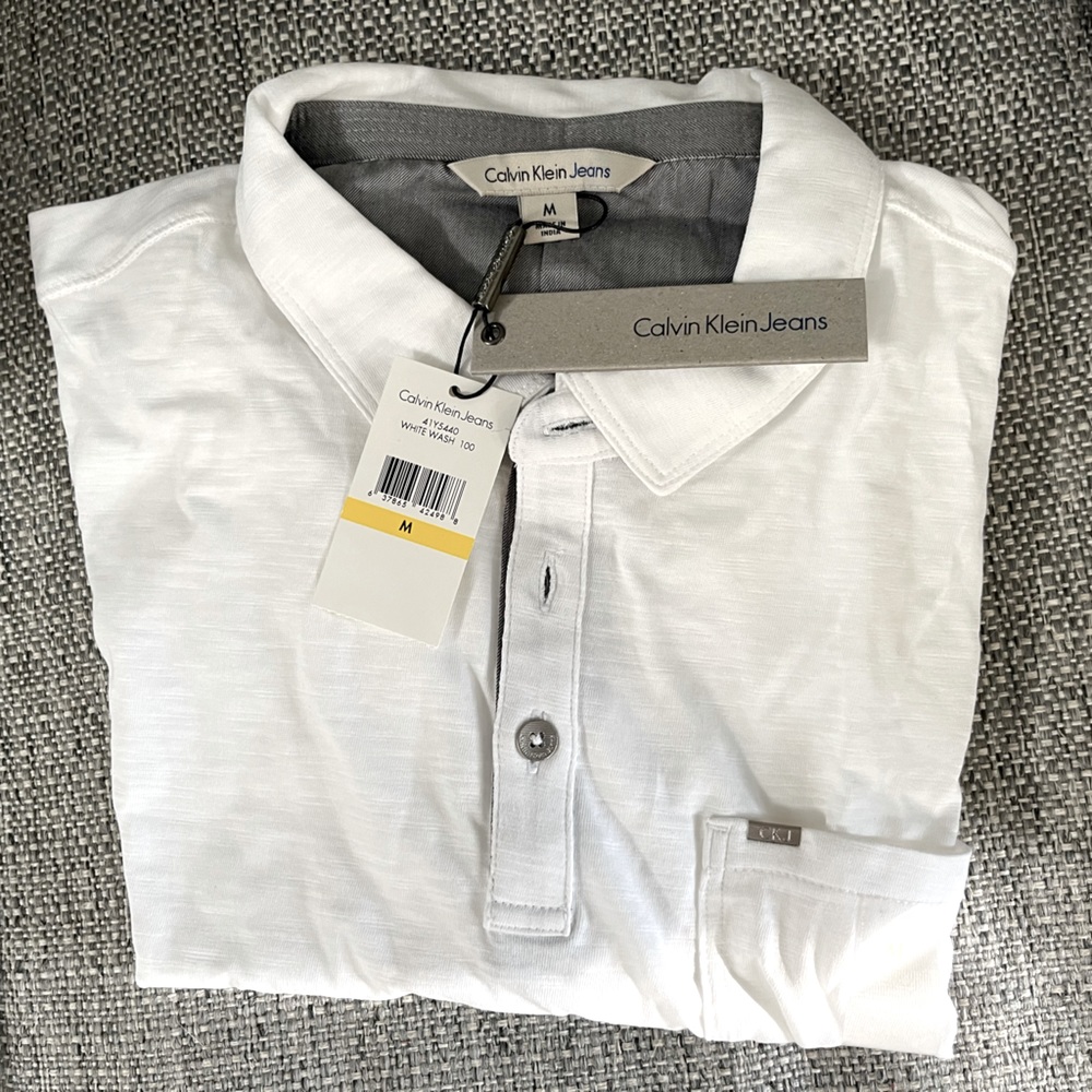 NWT Calvin Klein Jeans white cotton polo shirt
